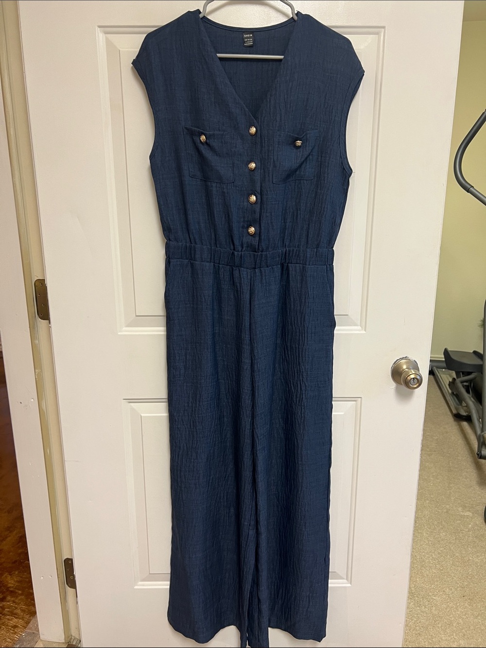 SHEIN Navy Blue Denim-Textured Romper/Jumpsuit